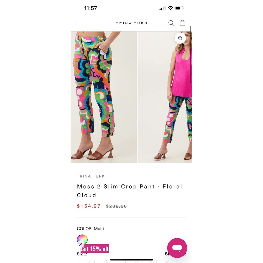New Trina Turk Moss 2 Slim Cropped Pants. Floral Cloud. Size 4. - Picture 4 of 7